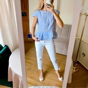 DAMSEL Blue Pink White Cotton Ruffle Top 🌸